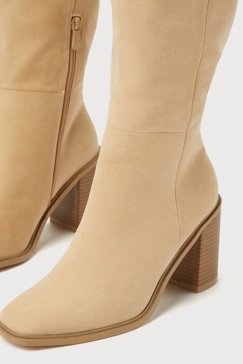 Beckyy Sand Suede Square Toe Knee-High Boots | Lulus