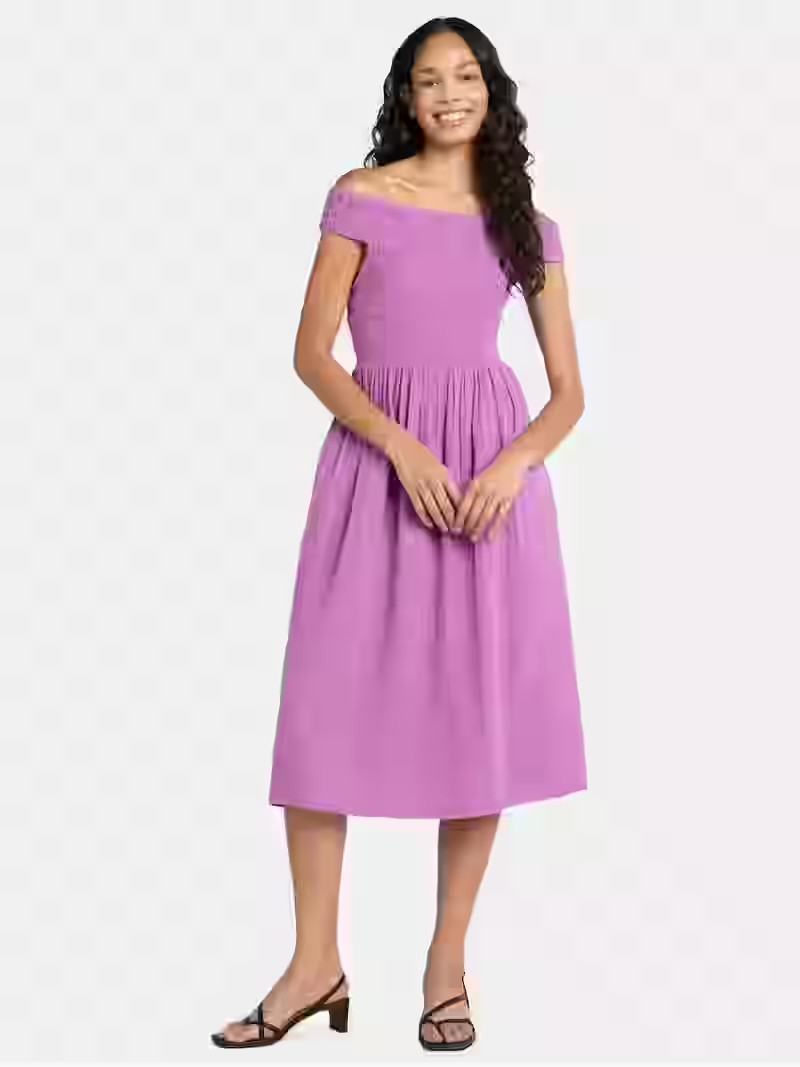 Time and Tru Women's Cotton Off the Shoulder Midi Dress, Sizes XS-XXXL | Walmart (US)