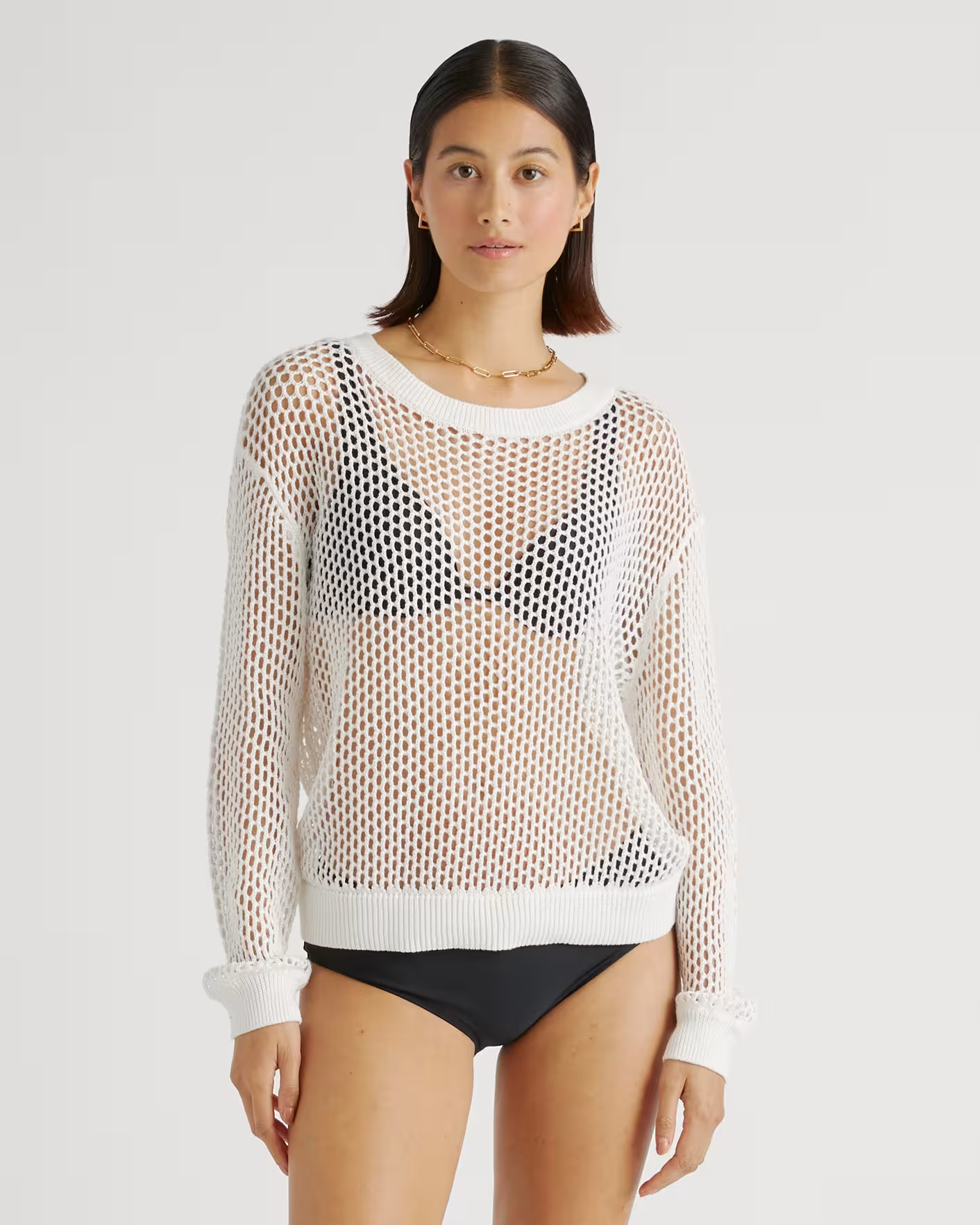 100% Organic Cotton Open-Knit Cover-Up Crew in White | Quince