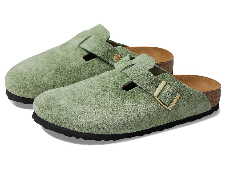 Birkenstock Boston Soft Footbed - Suede (Green Tea) Women's Clog/Mule Shoes | Zappos