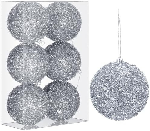 6 Pcs 4 Inch Christmas Tree Tinsel Ornaments for Tree Glitter Sequin Hanging Ornaments Christmas ... | Amazon (US)
