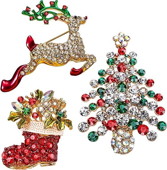 Boao Rhinestone Crystal Christmas Brooch, Christmas Brooch Pins for Christmas Day or Party Celebr... | Amazon (US)