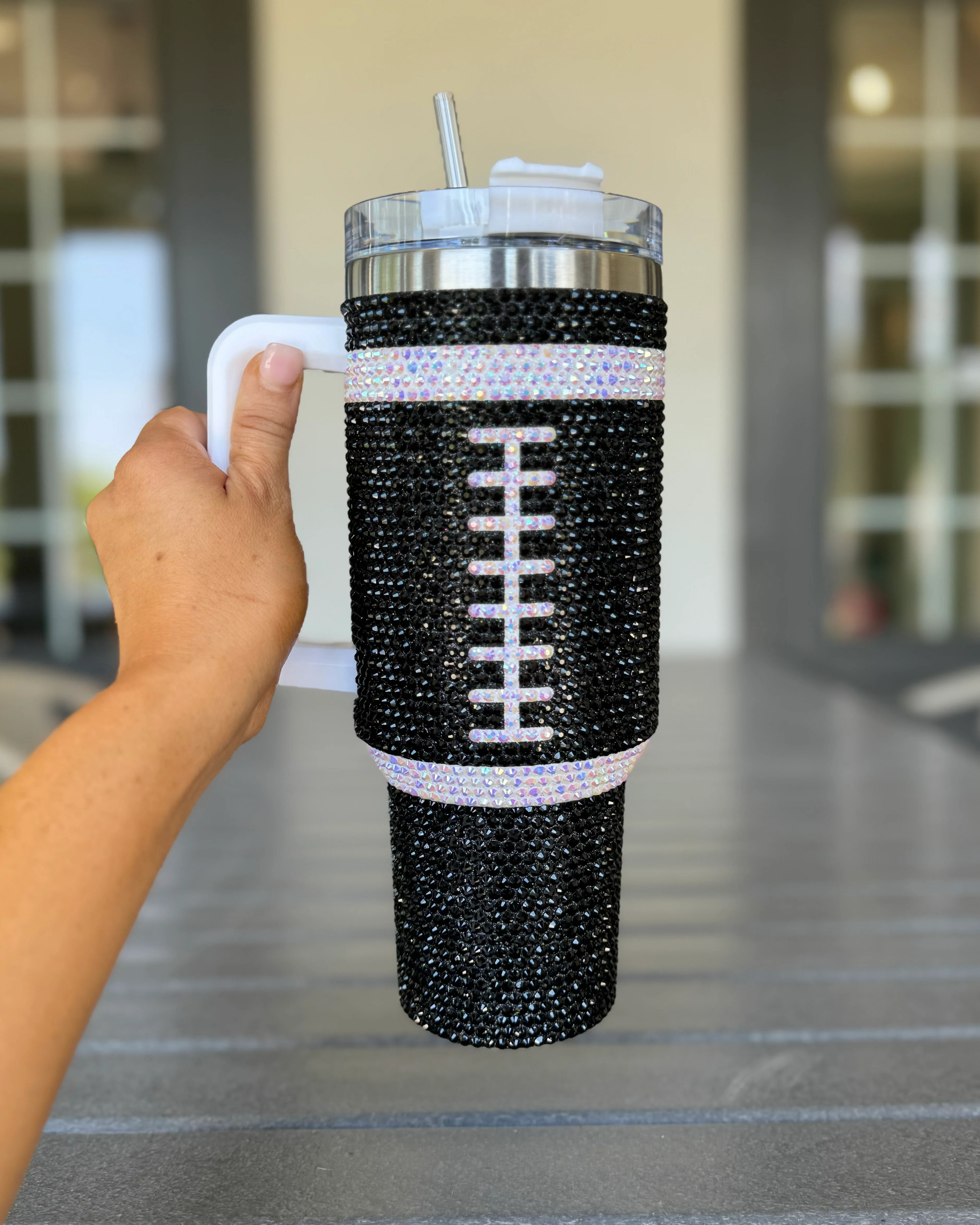 Crystal BLACK "Team Spirit" FOOTBALL 40 Oz. Tumbler | Live Love Gameday® Apparel | Live Love Gameday®