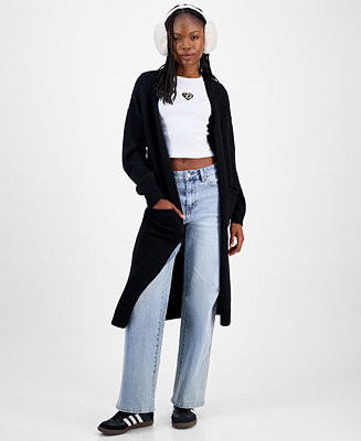Juniors' Open-Front Patch-Pocket Duster Cardigan | Macy's