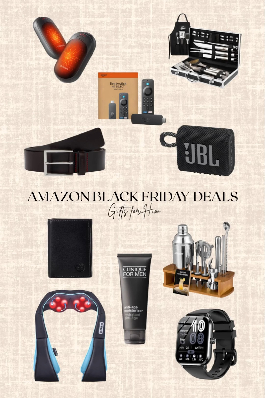 AMAZON BLACK FRIDAY DEALS - GIFTS FOR HIM UNDER $100! 

Fire Tv stick, massager, belt, blue tooth speaker, grilling accessories, watch, moisturizer, hand warmers 

#LTKCyberWeek #LTKGiftGuide #LTKSaleAlert