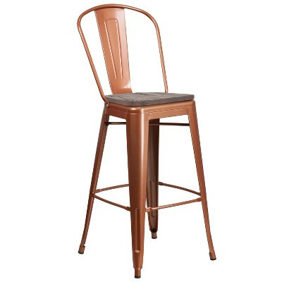 Flash Furniture 30" High Copper Metal Barstool with Back and Wood Seat | Target