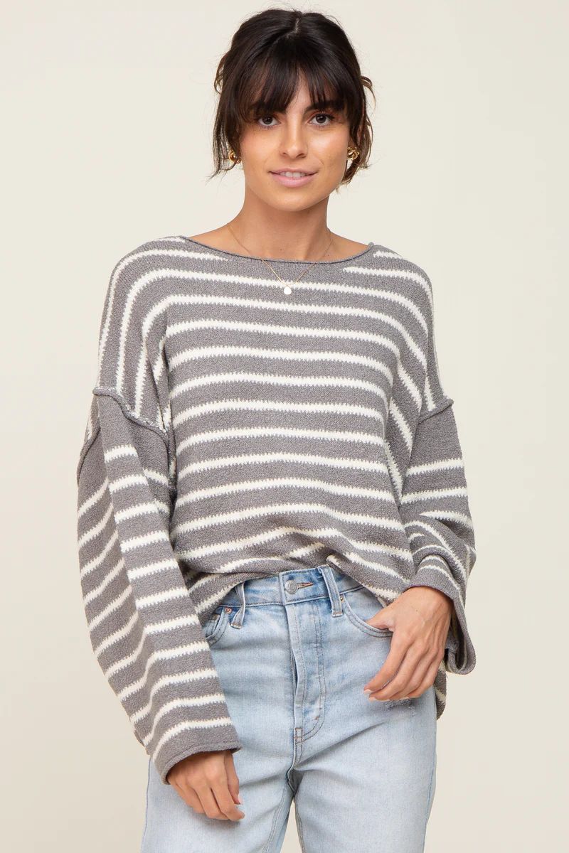 Grey Striped Drop Shoulder Sweater | PinkBlush Maternity