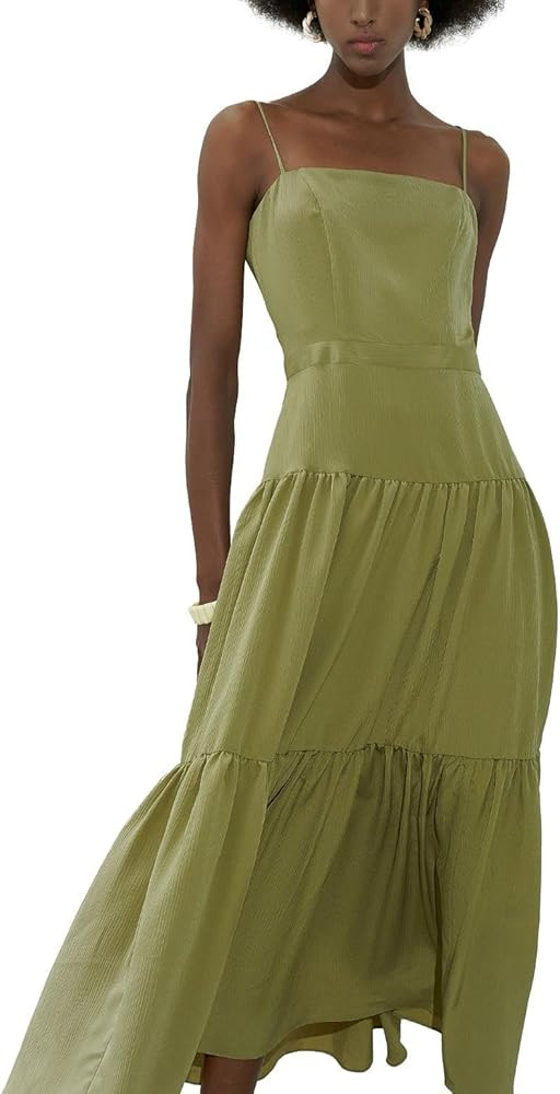 Womens 2024 Maxi Dresses Ruffle Flowy Swing Spaghetti Straps Square Neck Casual Beach Cruise Wear | Amazon (US)