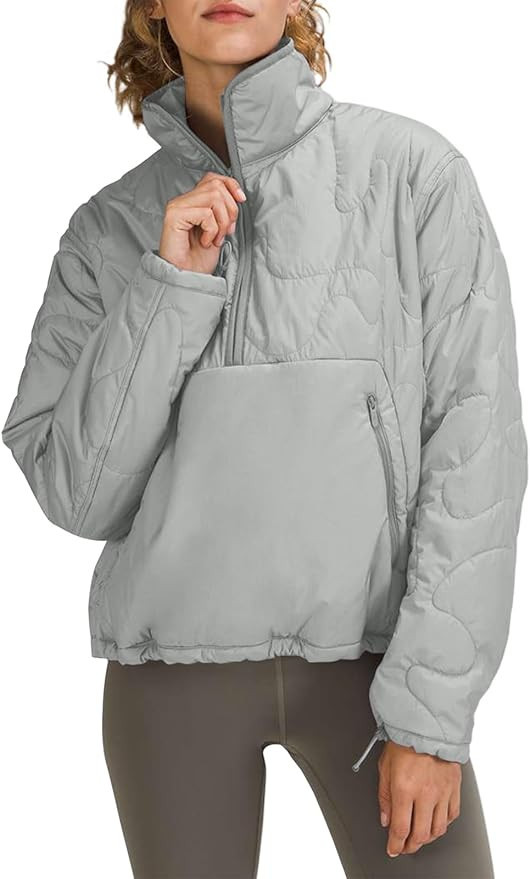 Danedvi Womens Half Zip Pullover Puffer Jacket Long Sleeve Stand Collar Quilted Lightweight Warm ... | Amazon (US)