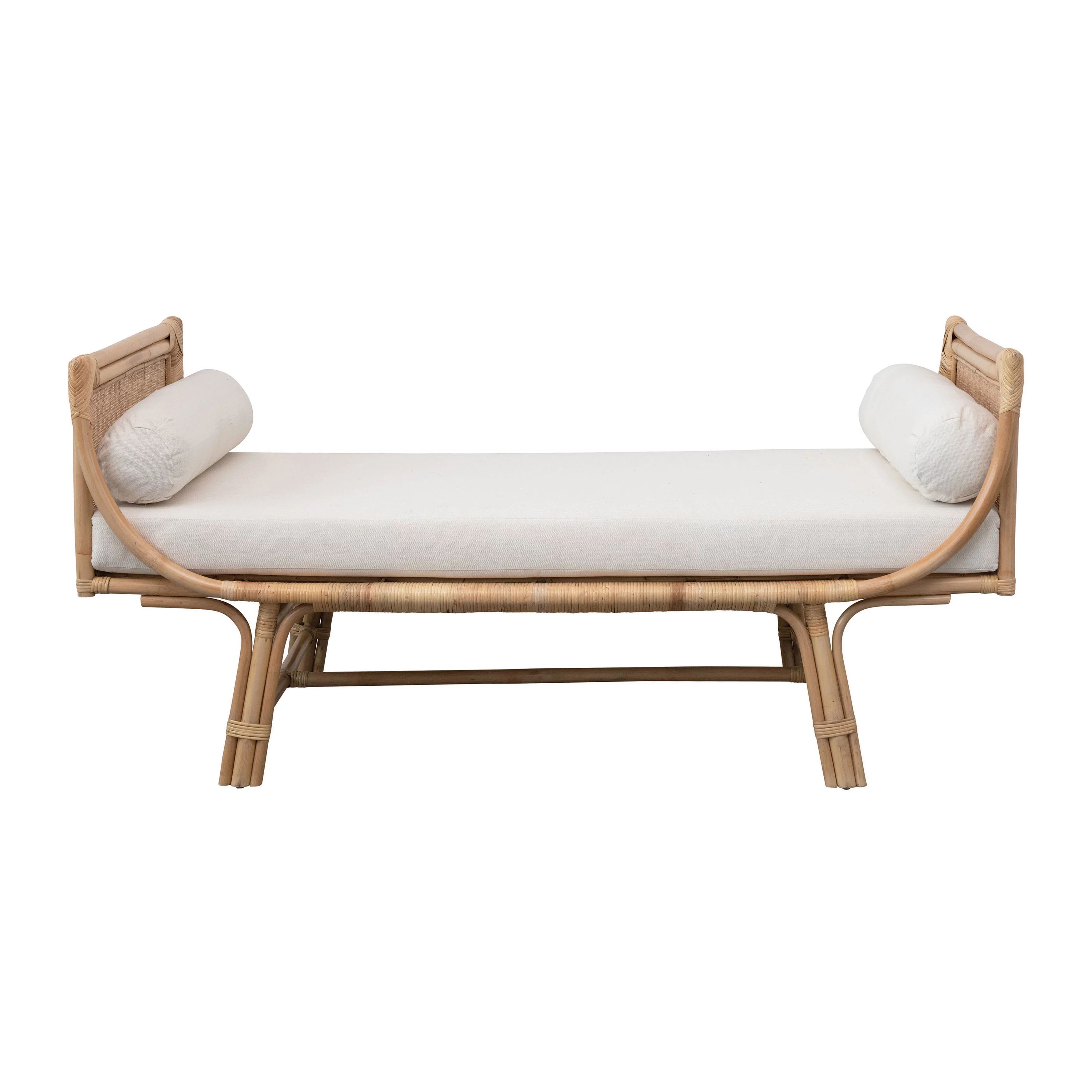 Creative Co-Op Hand-Woven Rattan Daybed with 2 Bolster Pillows & Cushion, Natural - Walmart.com | Walmart (US)
