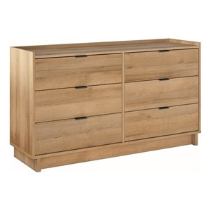 Prepac Simply Modern 6 drawer dresser Oak | Homesquare