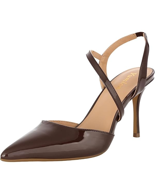 Closed Toe Slingback Heels Wedding High Stiletto Heel for Women 3.3 Inch Ankle Strap Pointed Toe ... | Amazon (US)