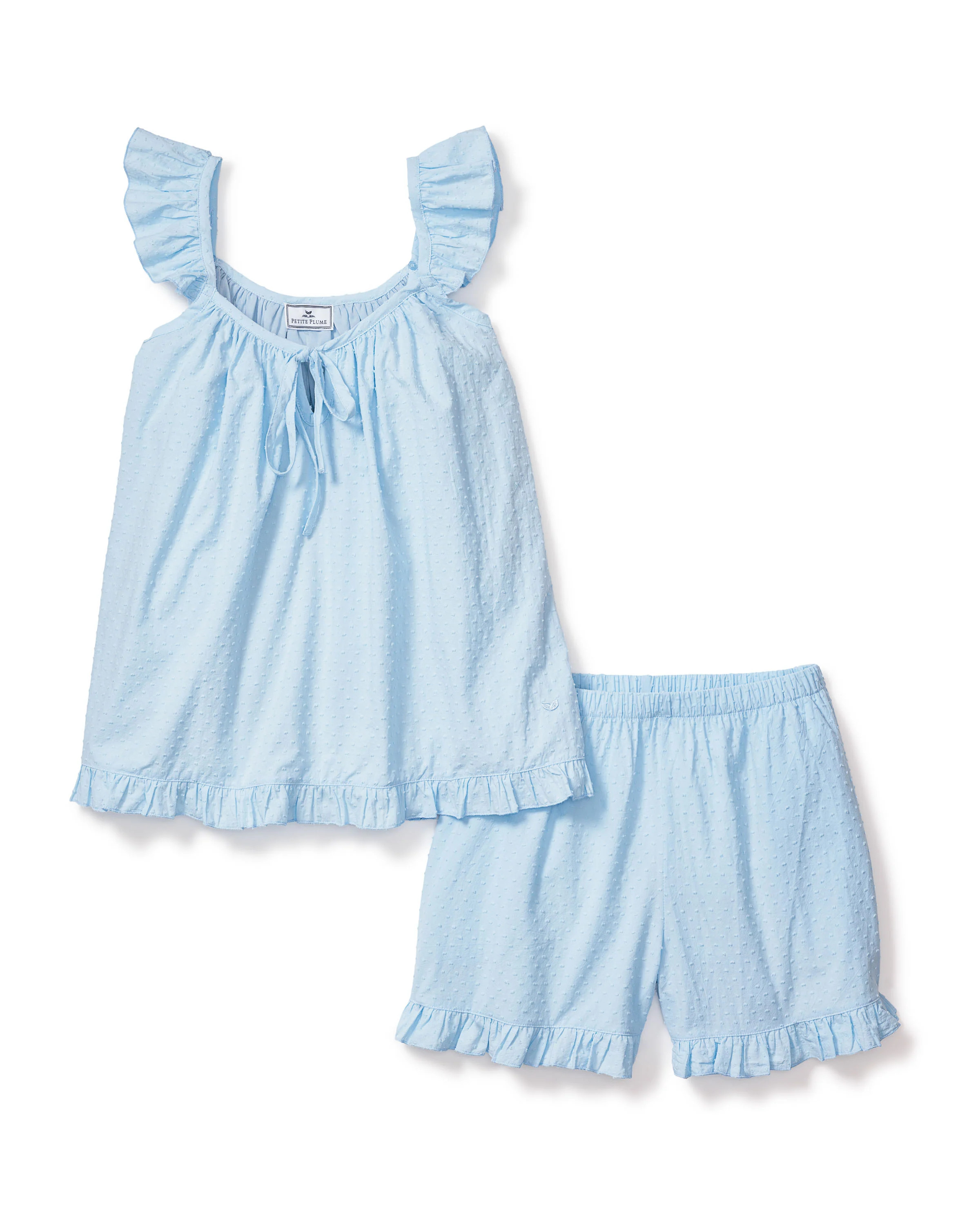 Women's Swiss Dots Celeste Short Set in Blue | Petite Plume