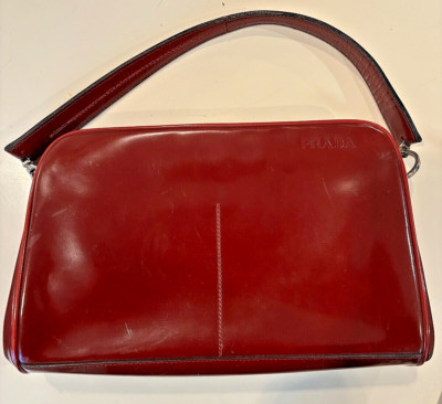 Prada Spazzolato cerise vinx red clutch bag  | eBay | eBay US