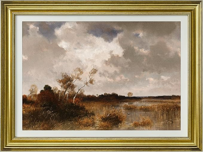 VIOLABBEY Wall Art Gold Framed Canvas, Vintage Landscape Fall Autumn Moody Prints Painting, Retro... | Amazon (US)