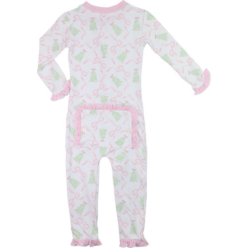 Pink And Green Christmas Tree And Bow Knit Zipper Pajamas | Cecil and Lou