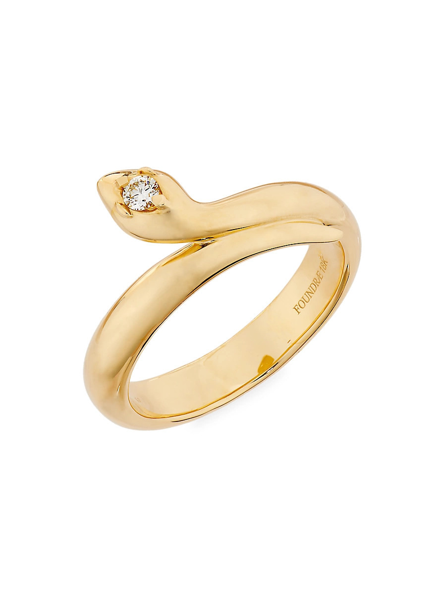 Women's Wholeness Snake 18K Yellow Gold & 0.06 TCW Diamond Polished Bookend Band - Gold - Size 7 | Saks Fifth Avenue