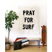 PRAY FOR SURF Wall Mural Beach Cottage chic surfer girl shack coastal burlap home decor art words black felt fabric typography hippie | Etsy (US)