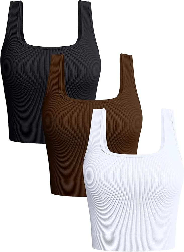 OQQ Women's 3 Piece Tank Tops Ribbed Seamless Workout Exercise Shirts Yoga Crop Tops | Amazon (US)