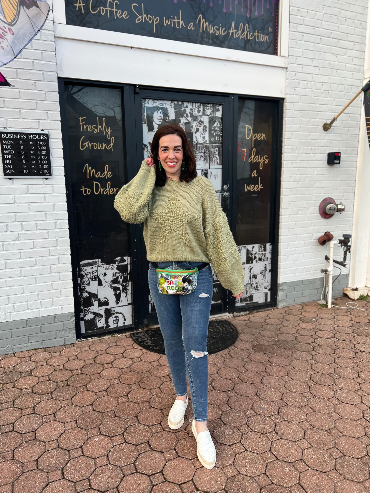 Green star sweater (small). Mid rise jeans (4). White slip on platform espadrilles (8.5). #sweater #greensweater #starsweater #jeans #midrisejeans #espadrilles #whitesneakers #sliponsneakers #stpatricksdayoutfit #stpatricksday spring outfits 2026
st patricks day outfit women 

#LTKspringtrends #LTKspring @Express @DSW 

#LTKSeasonal