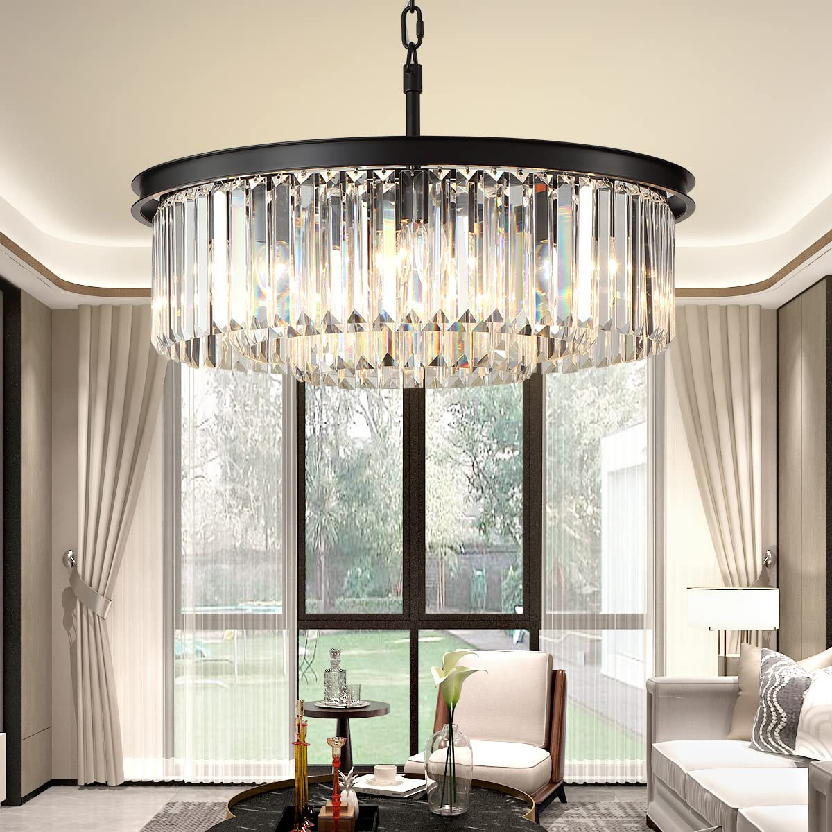 Black Crystal Chandeliers Modern Contemporary Ceiling Lights Fixtures Mini Chandelier 3-Tier 8 Li... | Amazon (US)