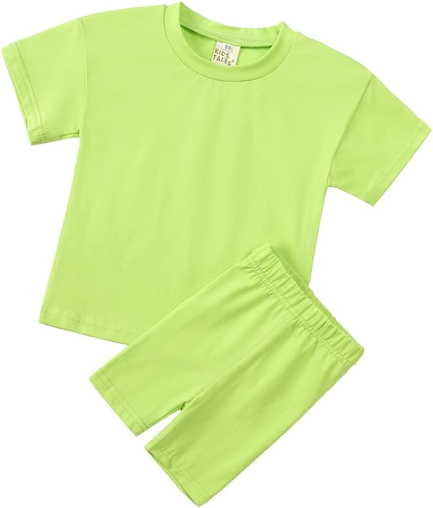 Kids Tales Teen Summer Outfits Set Boys Girls Drop Shoulder Tee Tops Athletic Shorts Round Neck S... | Amazon (US)