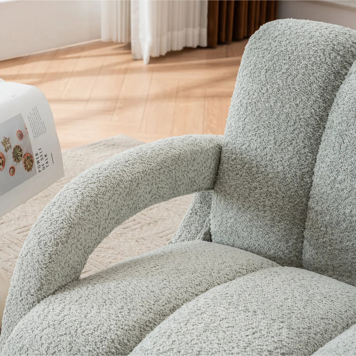Upholstered Boucle Tufted Armchair with Solid Wood Legs | Wayfair North America