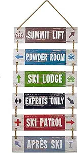 Large Hanging Wall Sign 6 Panels Connected with Rope Rustic Wooden Decor (Summit Lift, Powder Roo... | Amazon (US)