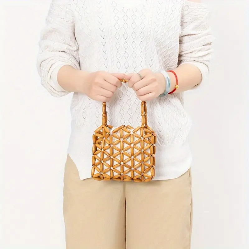 Women's Small Woven Handbag Wooden Beads Stylish Beaded Bag - Temu United Kingdom | Temu Affiliate Program