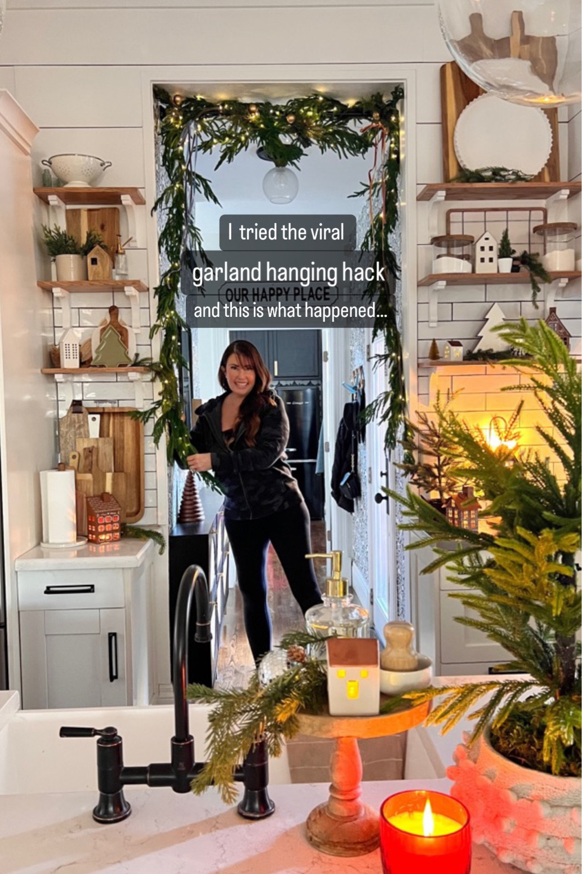 The viral garland hanging hack! I found the most realistic Norfolk pine garlands. I used two. The prettiest glowing lights with different light settings and a timer that goes on for 6 hours at night. I used 2 twinkle lights. Give it a try! The garland is here - https://amzn.to/47orIwJ. 

#LTKSeasonal #LTKHoliday