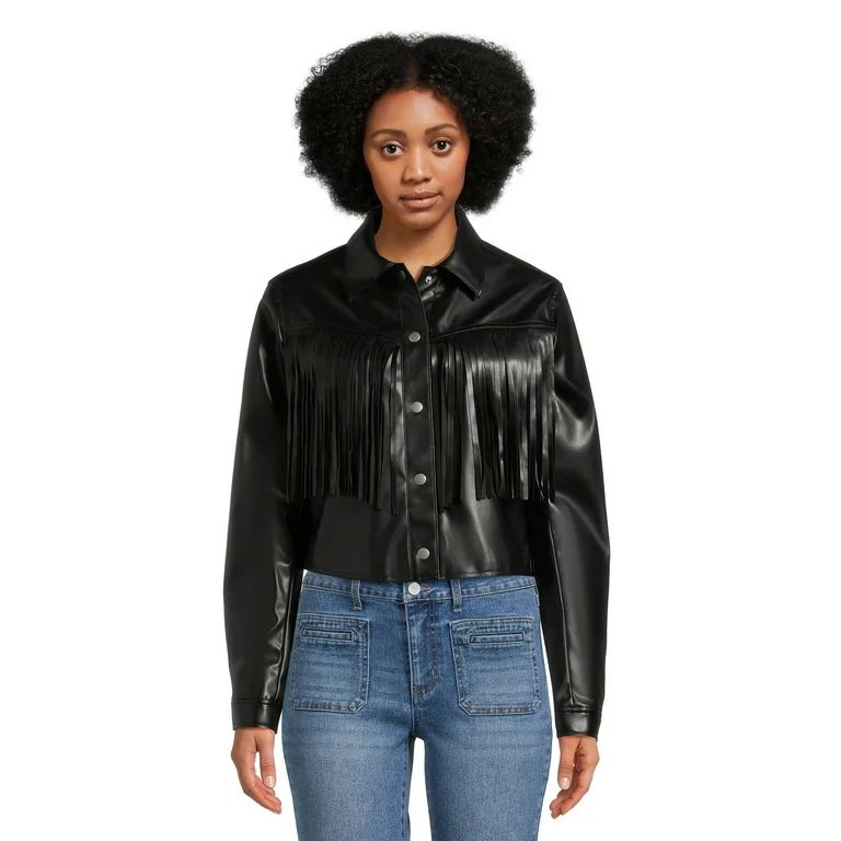 No Boundaries Juniors Fringe Moto Jacket with Long Sleeves, Sizes XS-3XL - Walmart.com | Walmart (US)