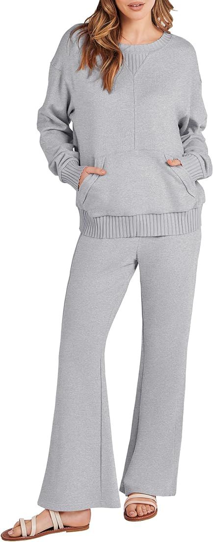 ANRABESS Women 2 Piece Outfits Lounge Set Long Sleeve Sweatshirt With Pocket Wide Leg Pants match... | Amazon (US)