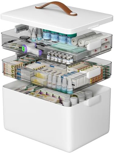 CTIME 3-Tier Medicine Organizer - Portable Medicine Cabinet with Leather Handle, Empty First Aid ... | Amazon (US)