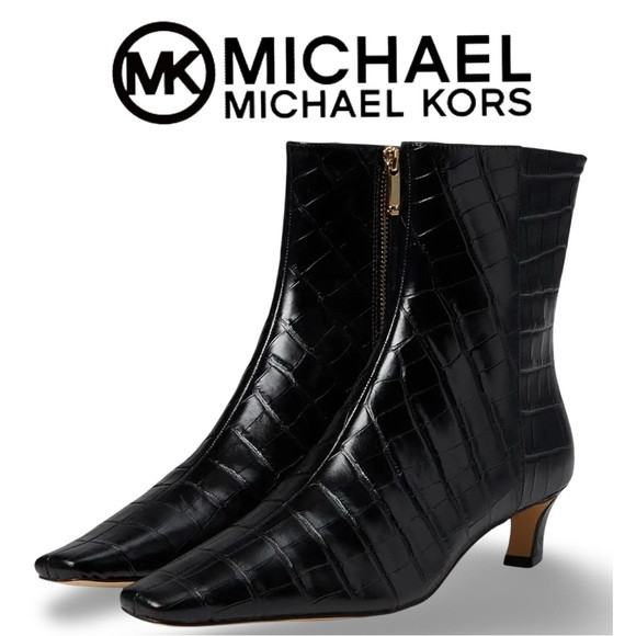 NWOB $225 MICHAEL Michael Kors Cosmo Kitten Heel Bootie — Black Croc Embossed | Poshmark