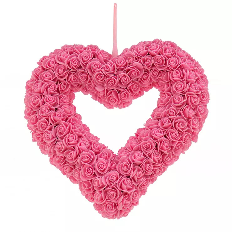 National Tree Company 13" Artificial Valentine's Heart Wreath, Decorated with Pink Roses, Valenti... | Target