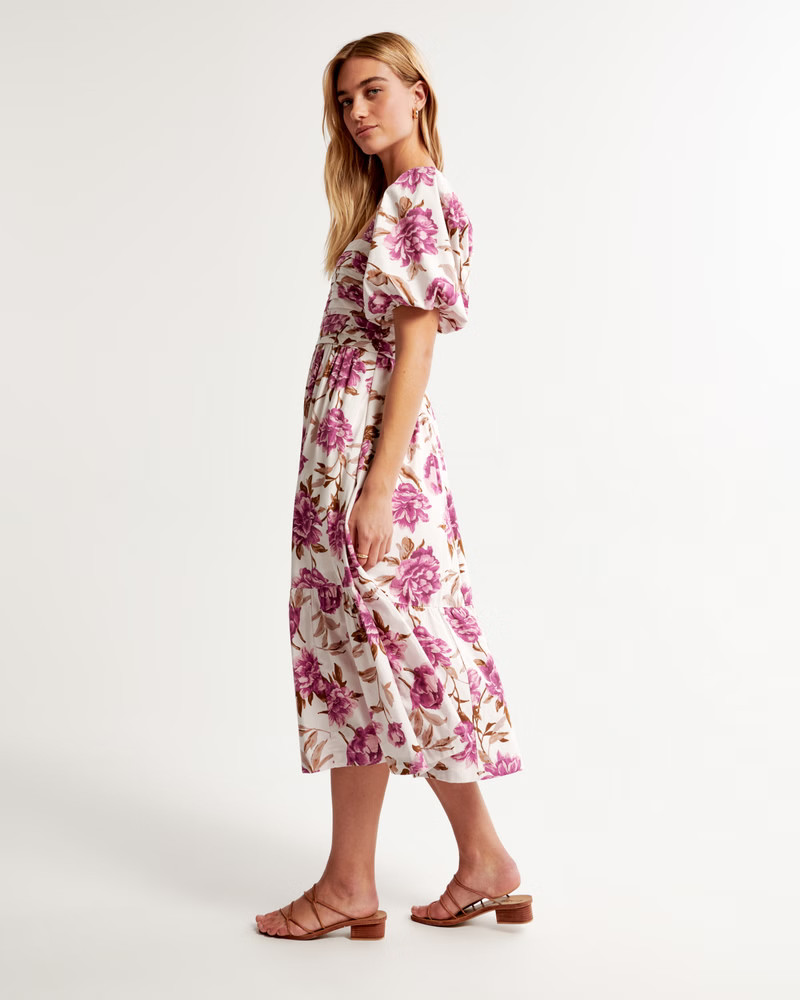 Emerson Poplin Puff Sleeve Midi Dress | Abercrombie & Fitch (US)