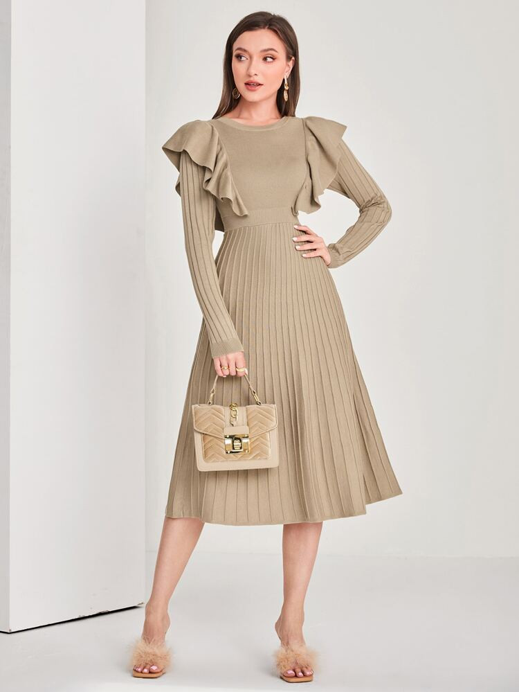 New
     
      Ruffle Trim Seam Detail Sweater Dress | SHEIN