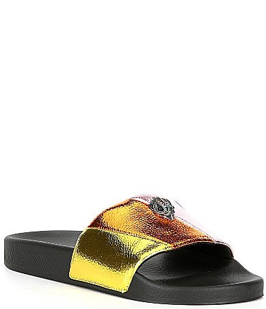 Kurt Geiger London Meena Striped Quilted Metallic Rainbow Logo Ornament Pool Slides - 39(8.5) | Dillard's