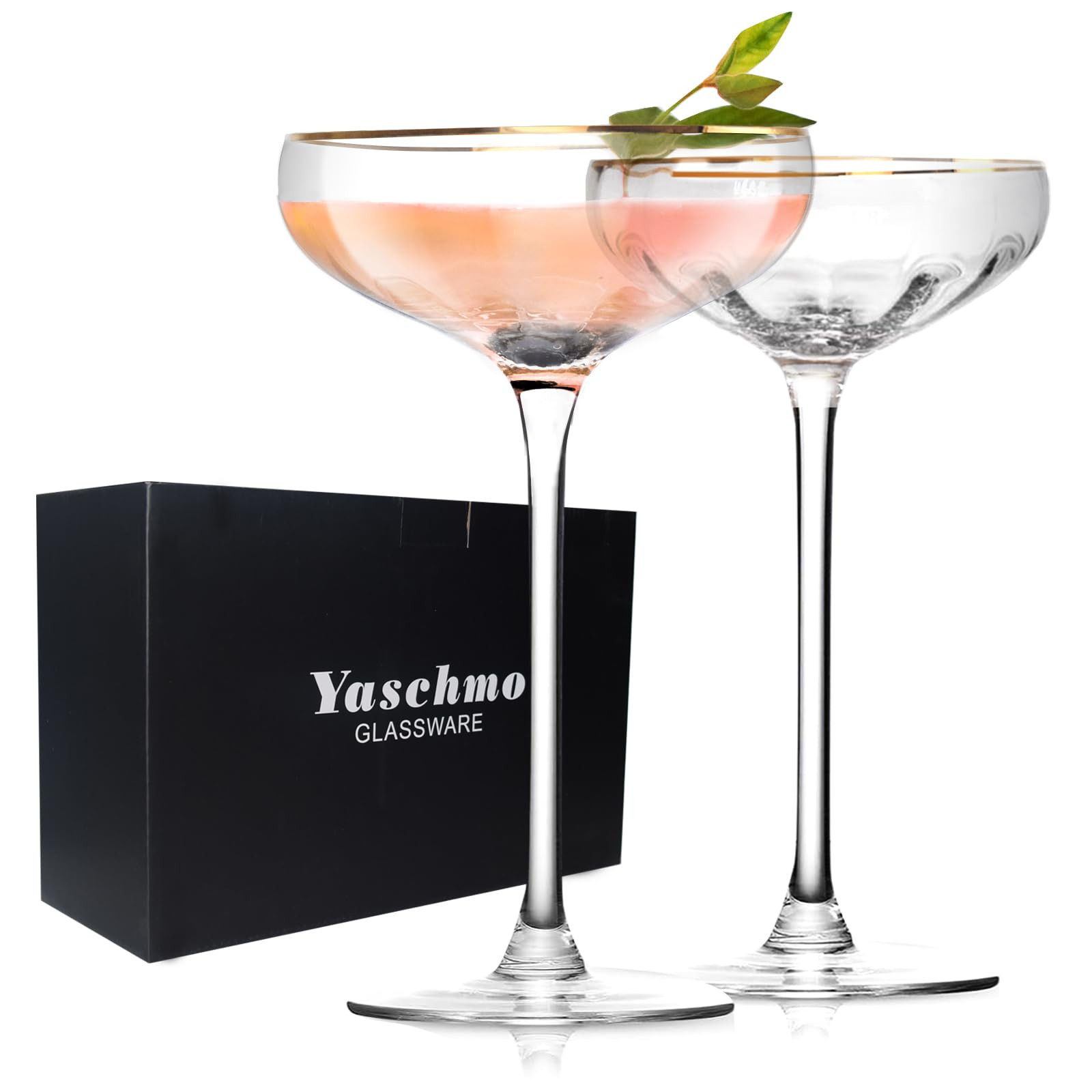 Vintage Martini Glasses Set of 2, Tall Stemmed Coupe Glasses, Gold Rim Cocktail Champagne Glasses... | Amazon (US)