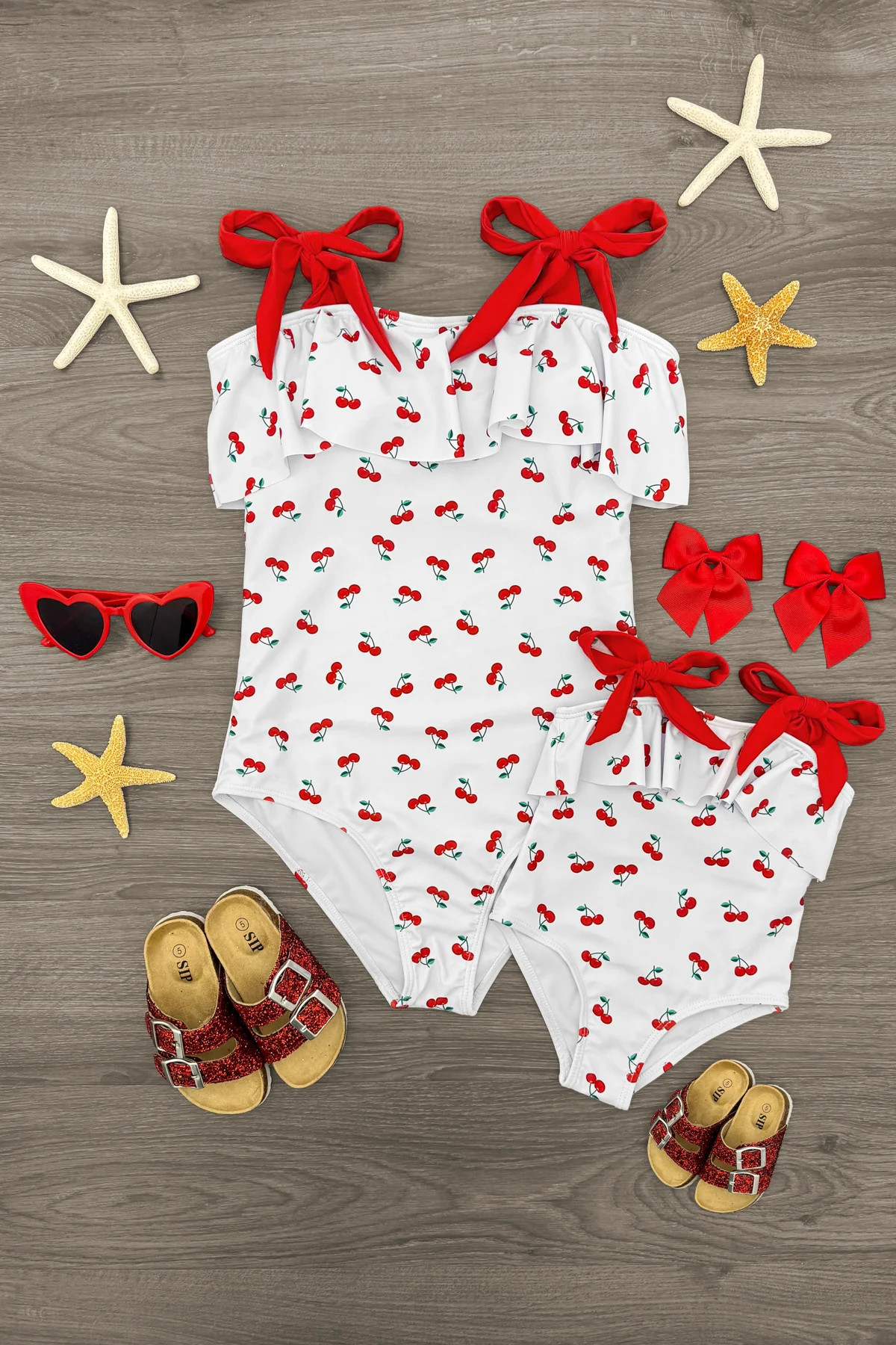 Mom & Me - White Cherry One Piece Swimsuit | Sparkle In Pink