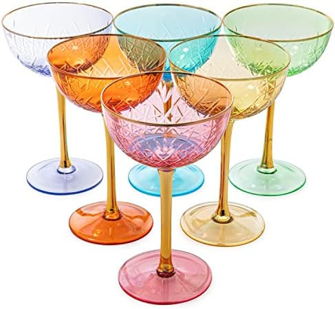 Amazon.com | Colored Coupe Glasses | Set of 6 | 7 oz Classic Cocktail Glassware for Champagne, Ma... | Amazon (US)