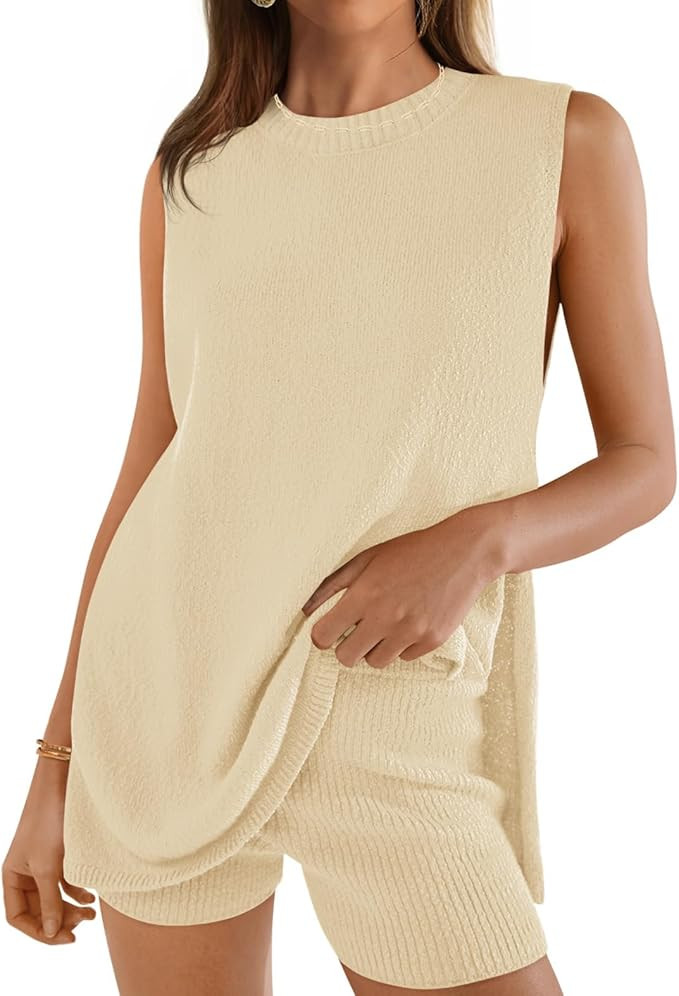 ZESICA Women's Summer Two Piece Sweater Lounge Sets 2024 Casual Knit Trendy Tunic and Shorts Outf... | Amazon (US)