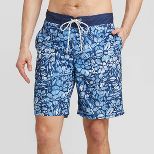 Men's 9" Floral Print Ikat Tropical Elastic Waist Swim Trunks - Goodfellow & Co™ Light Blue | Target