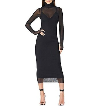 AFRM Shailene Turtleneck Long Sleeve Mesh Midi Dress - L | Dillard's