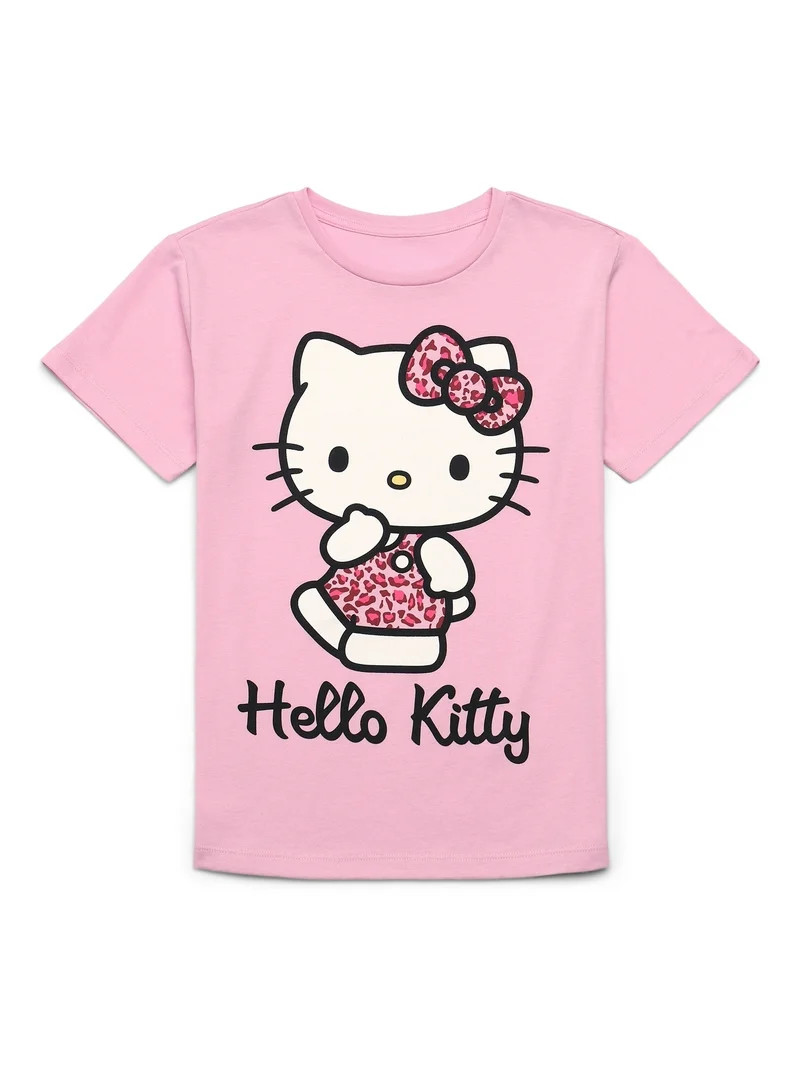 Hello Kitty Animal Print Girls Short Sleeve Graphic T-Shirt, Sizes 4-16 | Walmart (US)