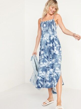 Smocked Fit &#x26; Flare Tie-Dye Cami Midi Dress for Women | Old Navy (US)