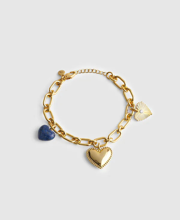 Engine Turned Lapis Heart Charm Bracelet | Madewell