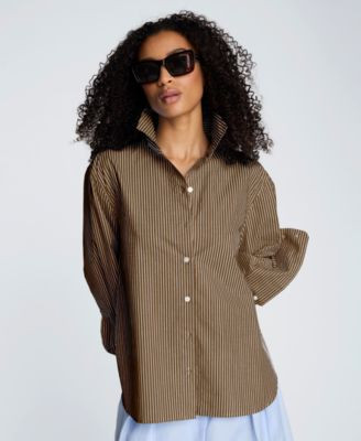 Women's Striped Woven Collared Top | Macy's