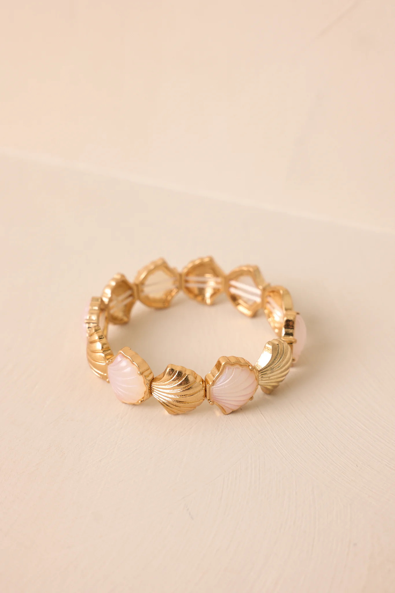 Coastal Whispers Gold & Pearlescent Seashell Bracelet | Red Dress
