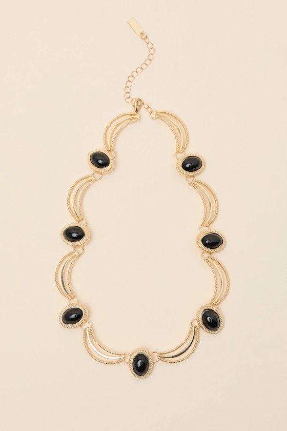Camileri Gold and Black Scalloped Statement Necklace | Lulus